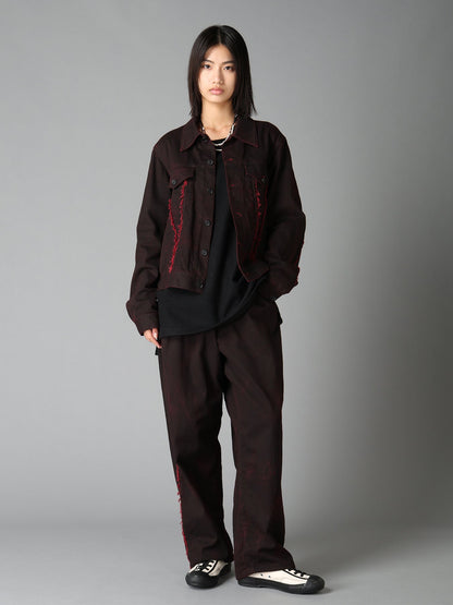 PIGMENT PRINT COTTON TWILL RAW-EDGE DETAIL PANTS WITH 5 POCKETS