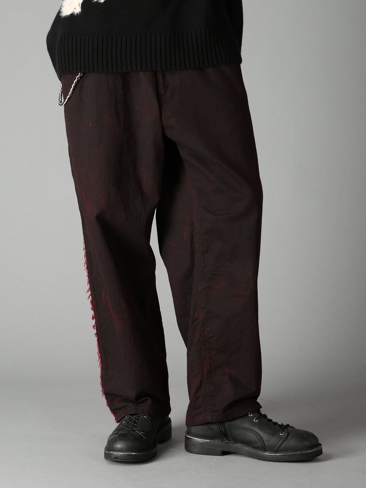 PIGMENT PRINT COTTON TWILL RAW-EDGE DETAIL PANTS WITH 5 POCKETS