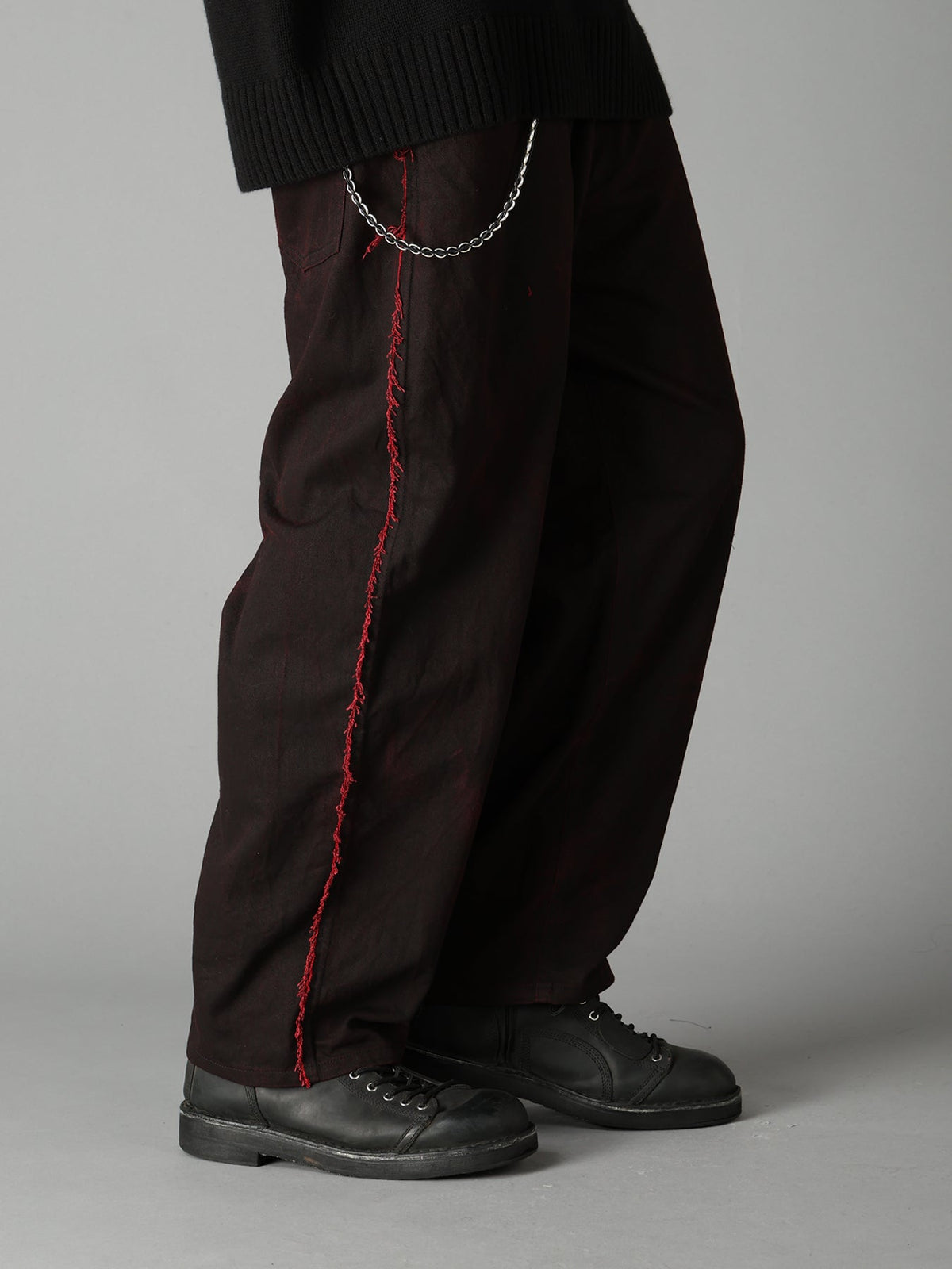 PIGMENT PRINT COTTON TWILL RAW-EDGE DETAIL PANTS WITH 5 POCKETS