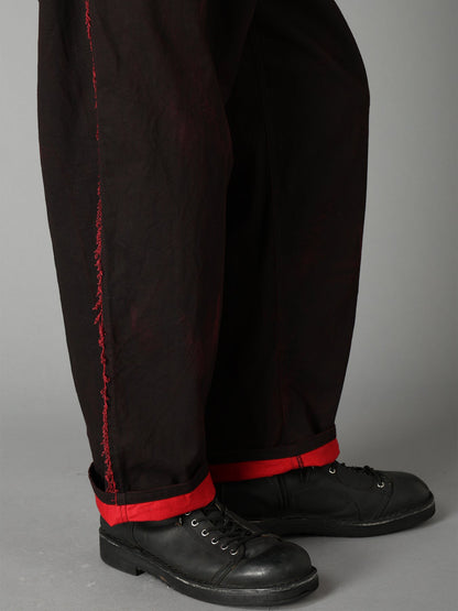 PIGMENT PRINT COTTON TWILL RAW-EDGE DETAIL PANTS WITH 5 POCKETS