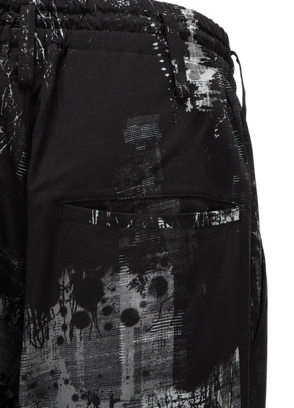 WITHERED BRANCH PRINT RAYON ROPE WAIST STRAIGHT PANTS