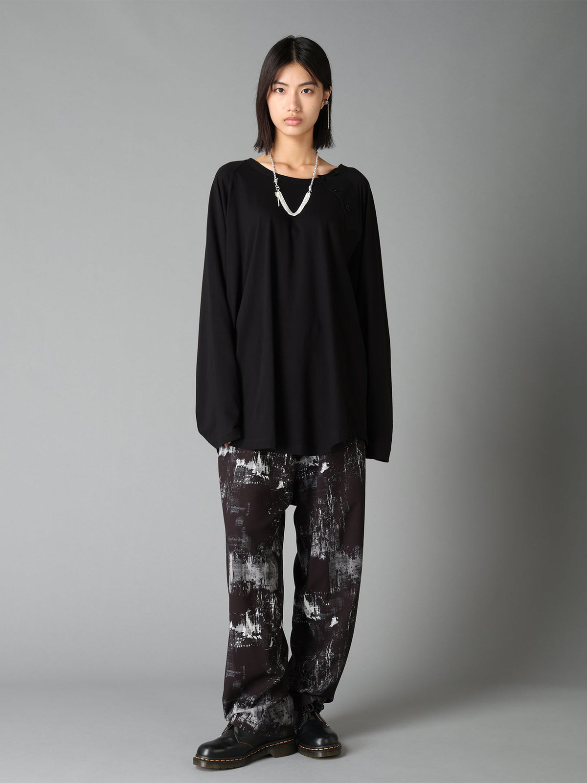 WITHERED BRANCH PRINT RAYON ROPE WAIST STRAIGHT PANTS