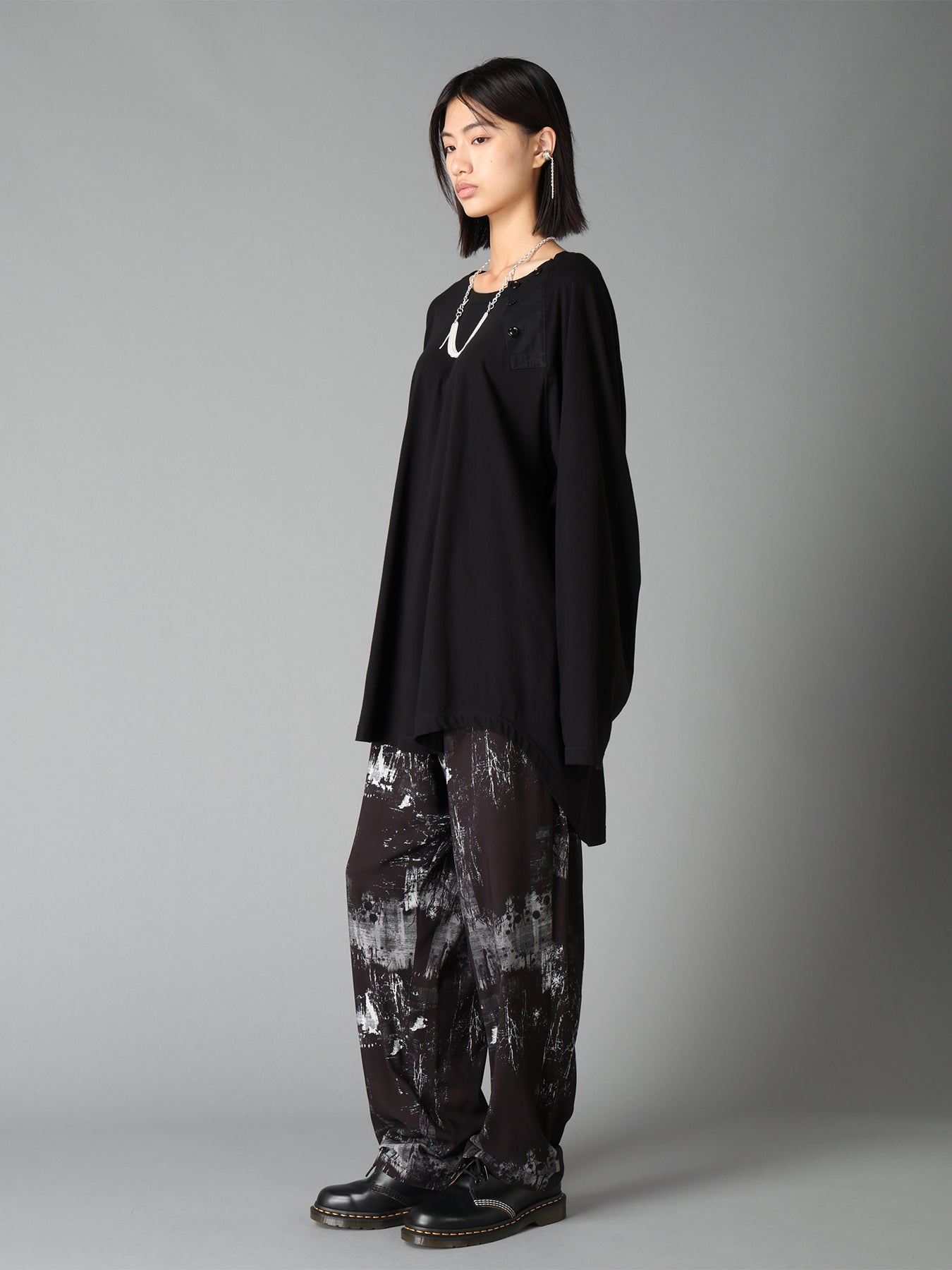 WITHERED BRANCH PRINT RAYON ROPE WAIST STRAIGHT PANTS
