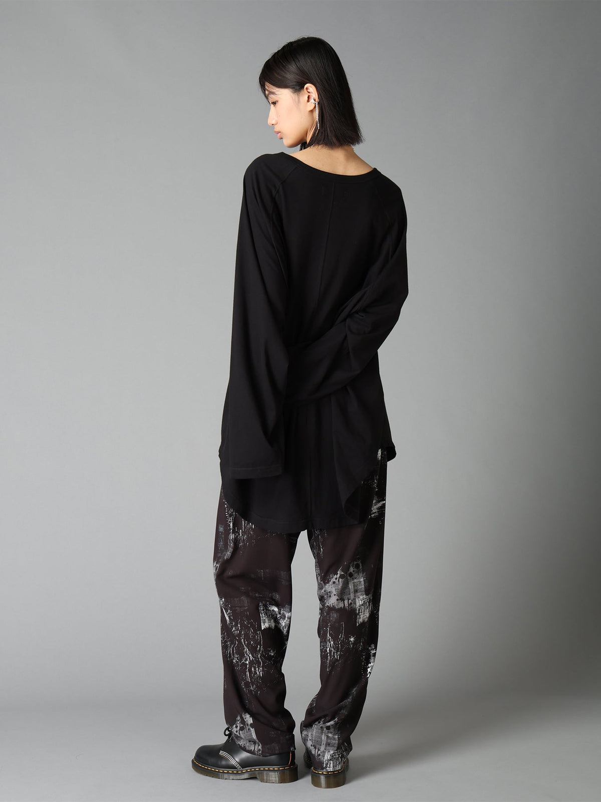 WITHERED BRANCH PRINT RAYON ROPE WAIST STRAIGHT PANTS