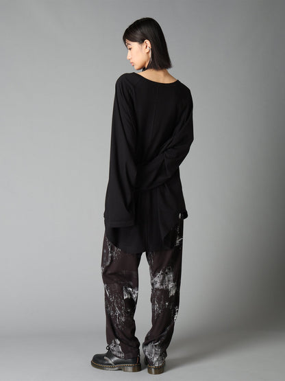WITHERED BRANCH PRINT RAYON ROPE WAIST STRAIGHT PANTS
