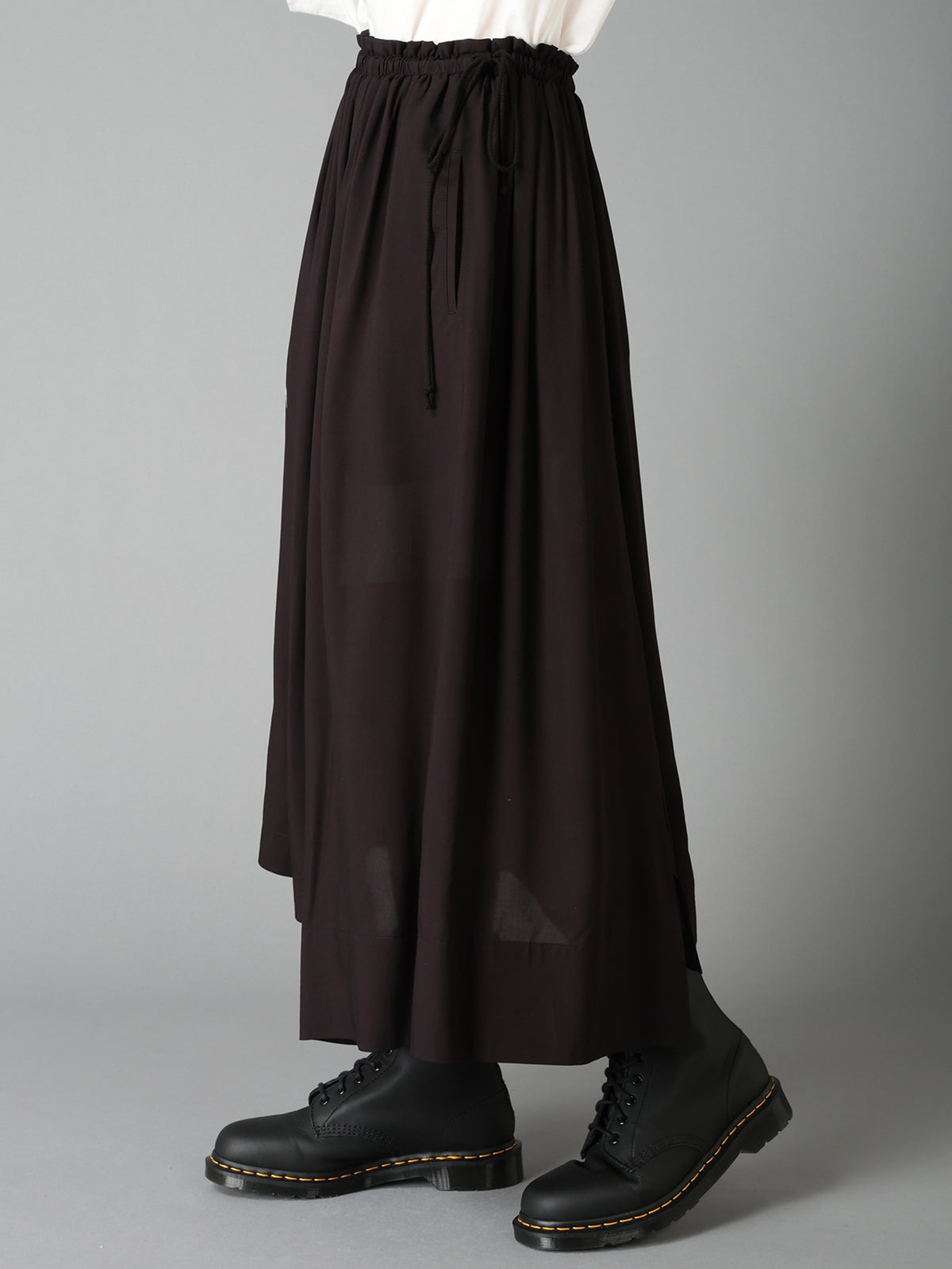 PATCHWORK FLOWER PRINT RAYON WAIST DRAWSTRING SKIRT