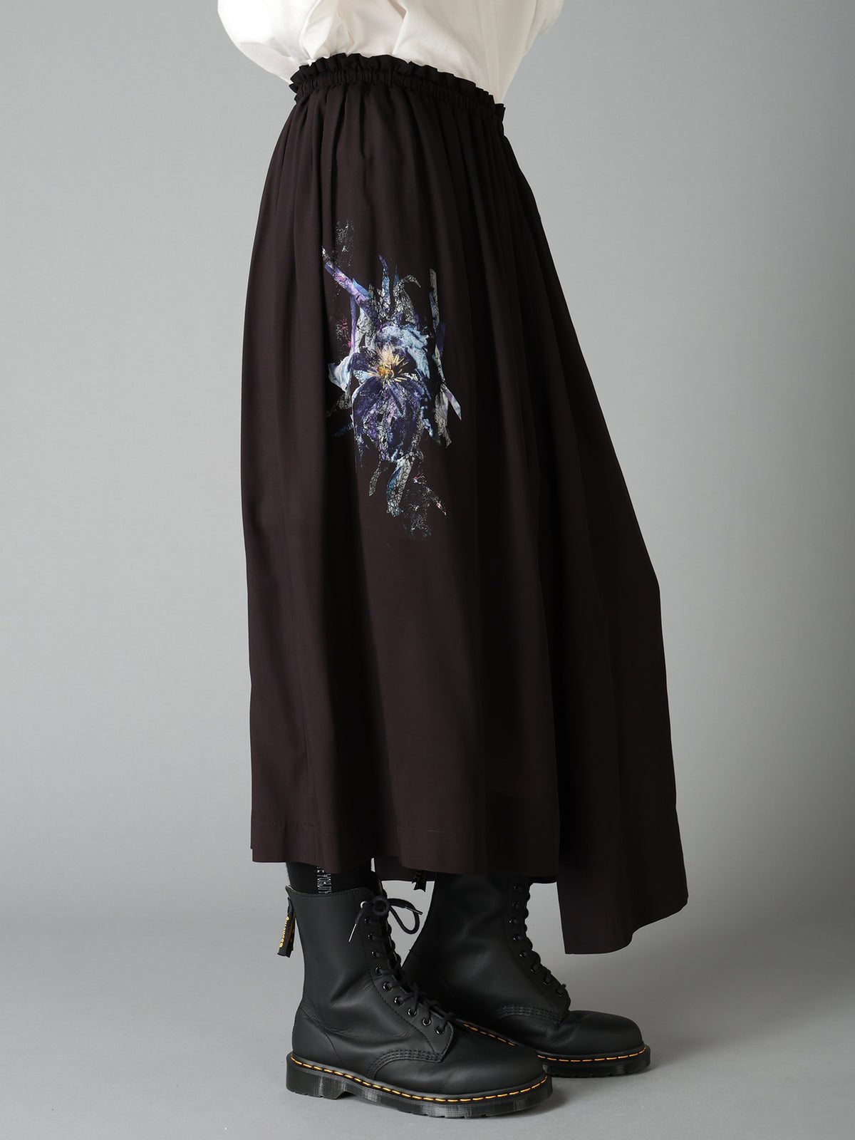 PATCHWORK FLOWER PRINT RAYON WAIST DRAWSTRING SKIRT