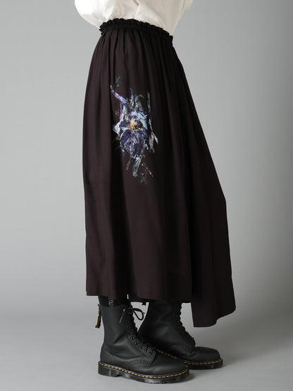 PATCHWORK FLOWER PRINT RAYON WAIST DRAWSTRING SKIRT