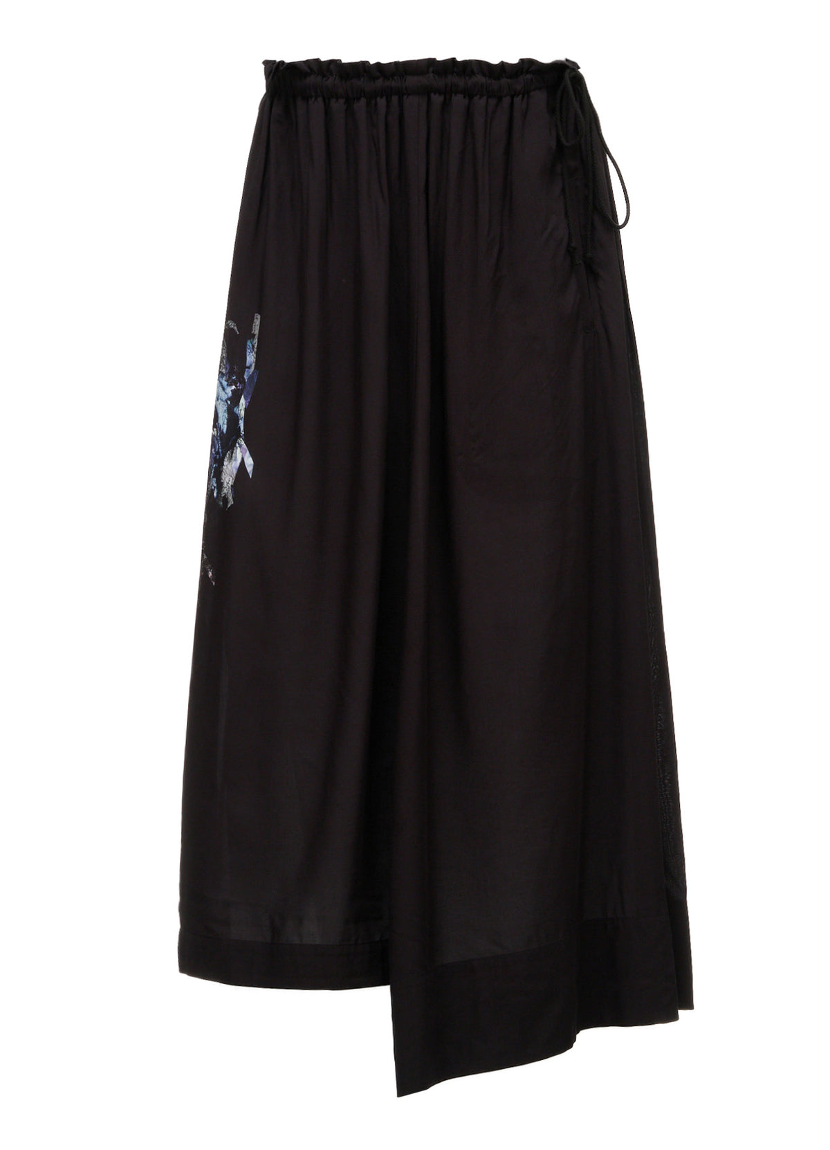 PATCHWORK FLOWER PRINT RAYON WAIST DRAWSTRING SKIRT