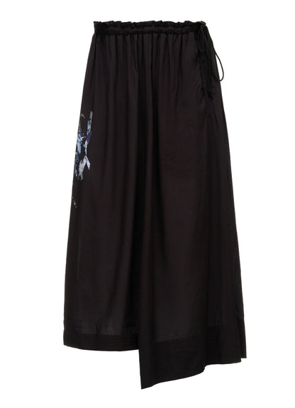 PATCHWORK FLOWER PRINT RAYON WAIST DRAWSTRING SKIRT