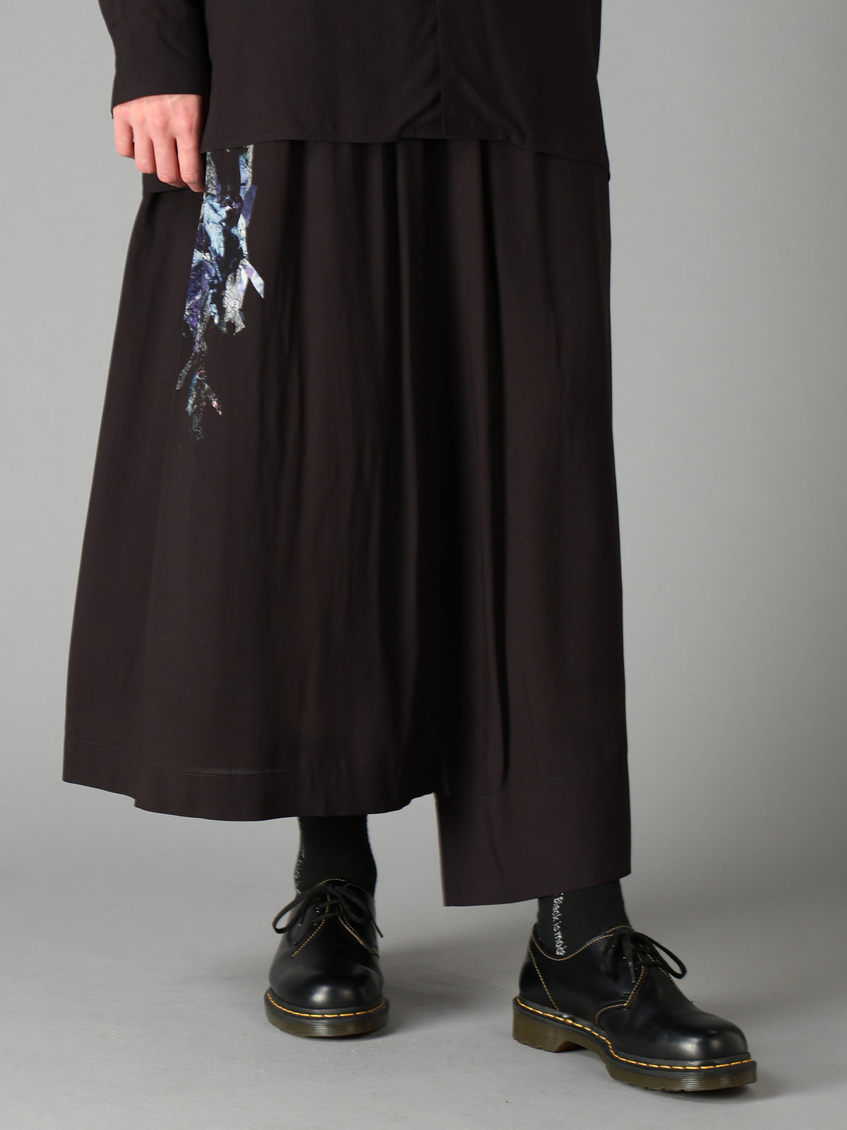 PATCHWORK FLOWER PRINT RAYON WAIST DRAWSTRING SKIRT