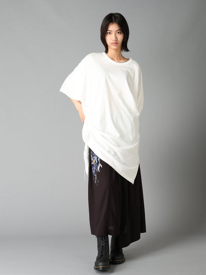 PATCHWORK FLOWER PRINT RAYON WAIST DRAWSTRING SKIRT