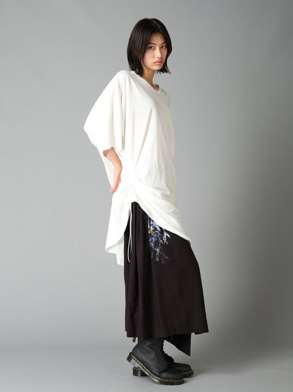PATCHWORK FLOWER PRINT RAYON WAIST DRAWSTRING SKIRT