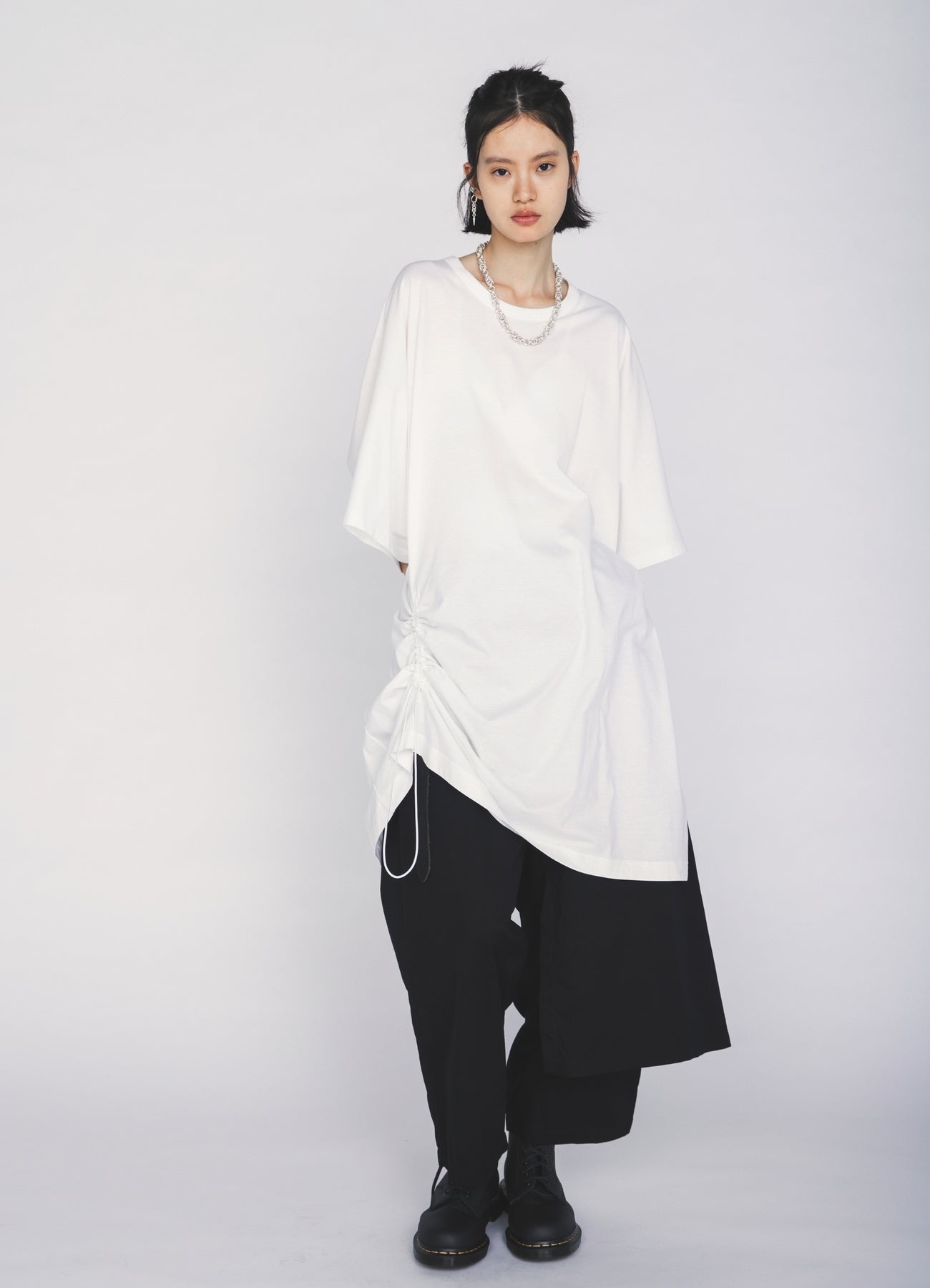 30/COTTON JERSEY ELASTIC DRAWSTRING GATHERED T-SHIRT