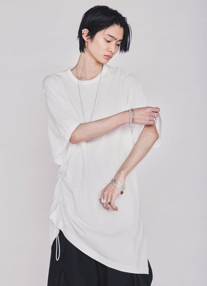 30/COTTON JERSEY ELASTIC DRAWSTRING GATHERED T-SHIRT