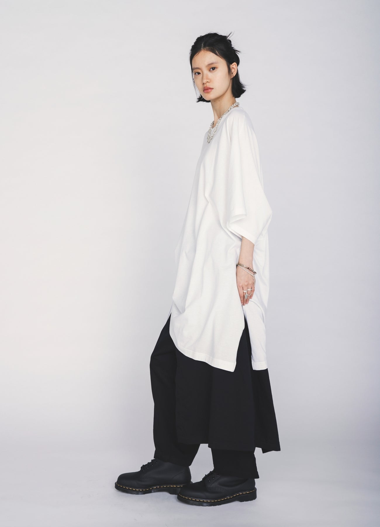 30/COTTON JERSEY ELASTIC DRAWSTRING GATHERED T-SHIRT