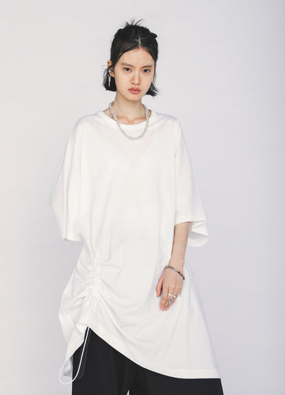 30/COTTON JERSEY ELASTIC DRAWSTRING GATHERED T-SHIRT
