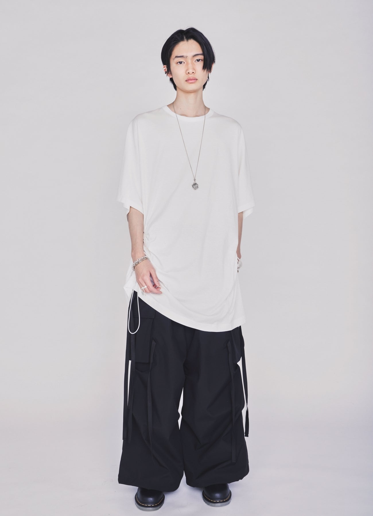 30/COTTON JERSEY ELASTIC DRAWSTRING GATHERED T-SHIRT