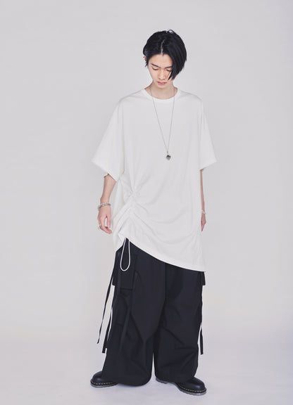 30/COTTON JERSEY ELASTIC DRAWSTRING GATHERED T-SHIRT