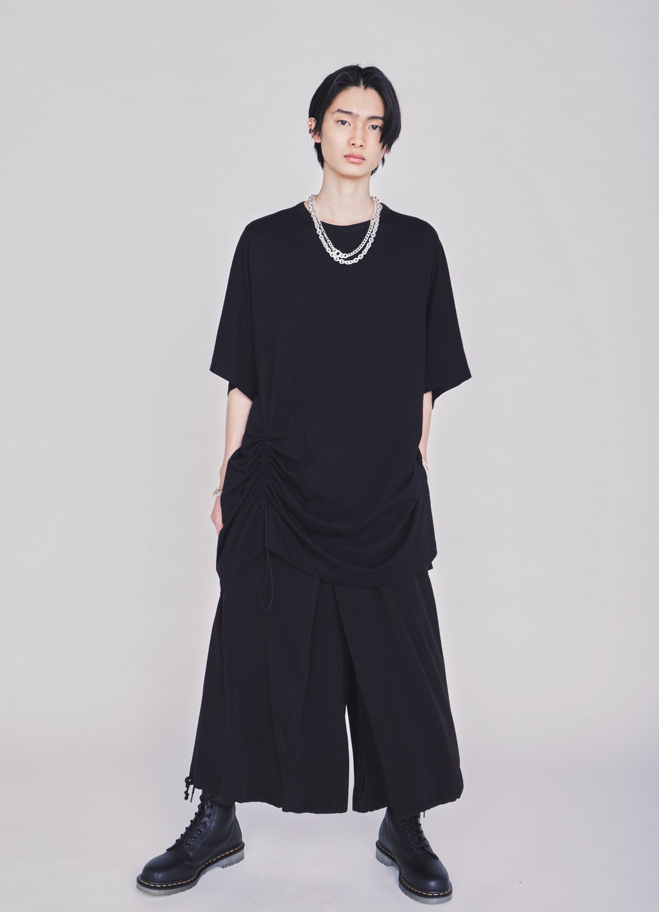 30/COTTON JERSEY ELASTIC DRAWSTRING GATHERED T-SHIRT