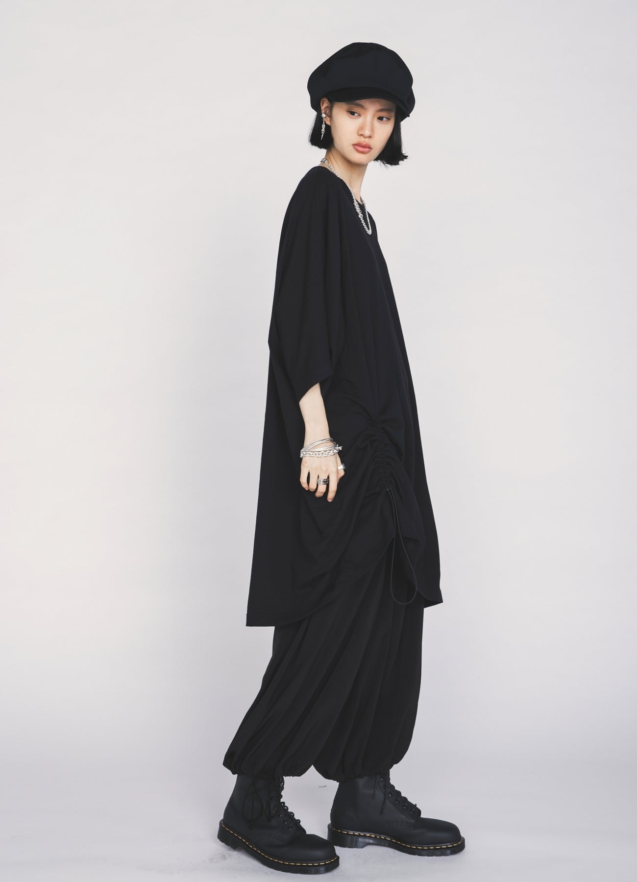 30/COTTON JERSEY ELASTIC DRAWSTRING GATHERED T-SHIRT