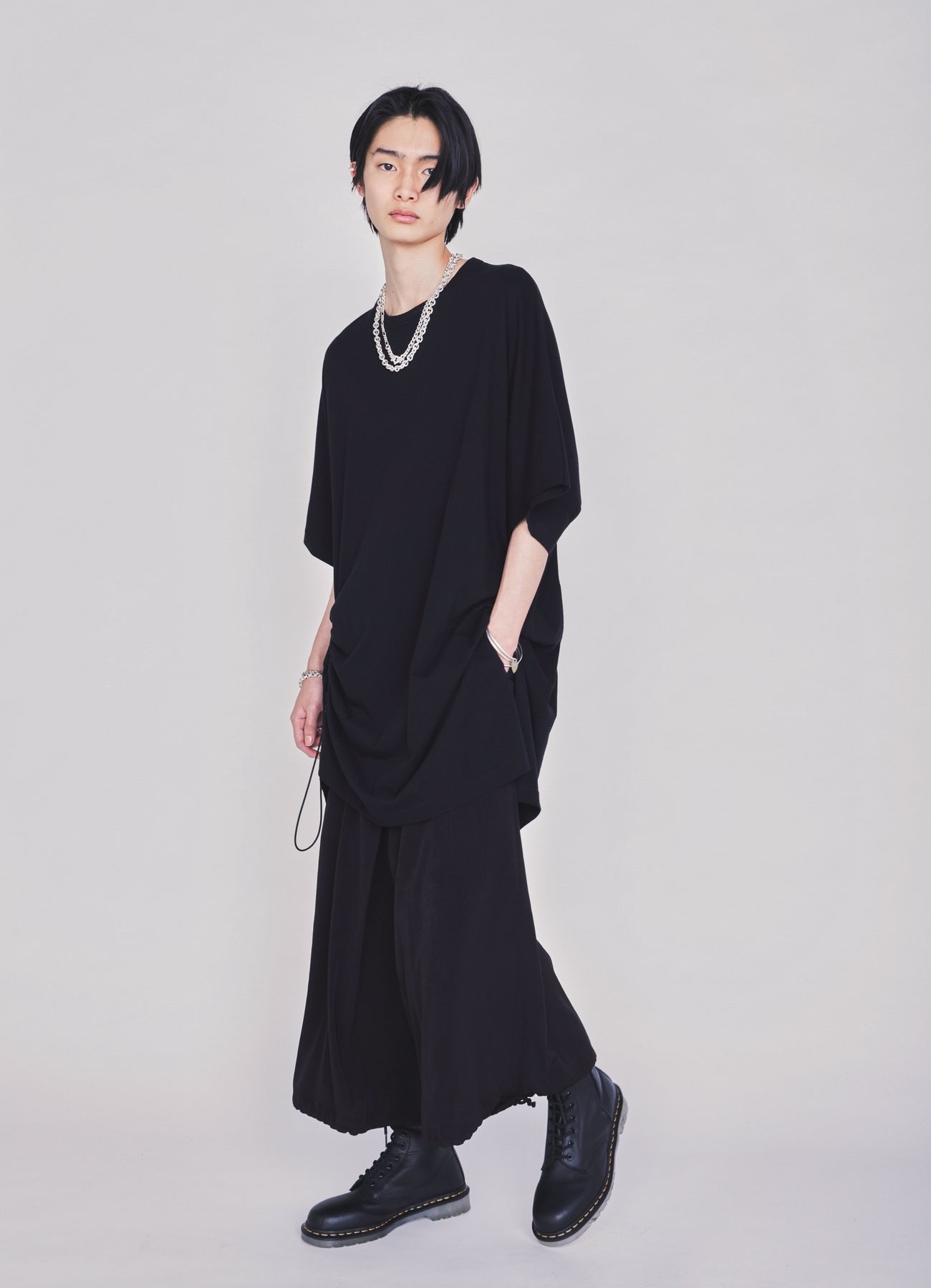 30/COTTON JERSEY ELASTIC DRAWSTRING GATHERED T-SHIRT
