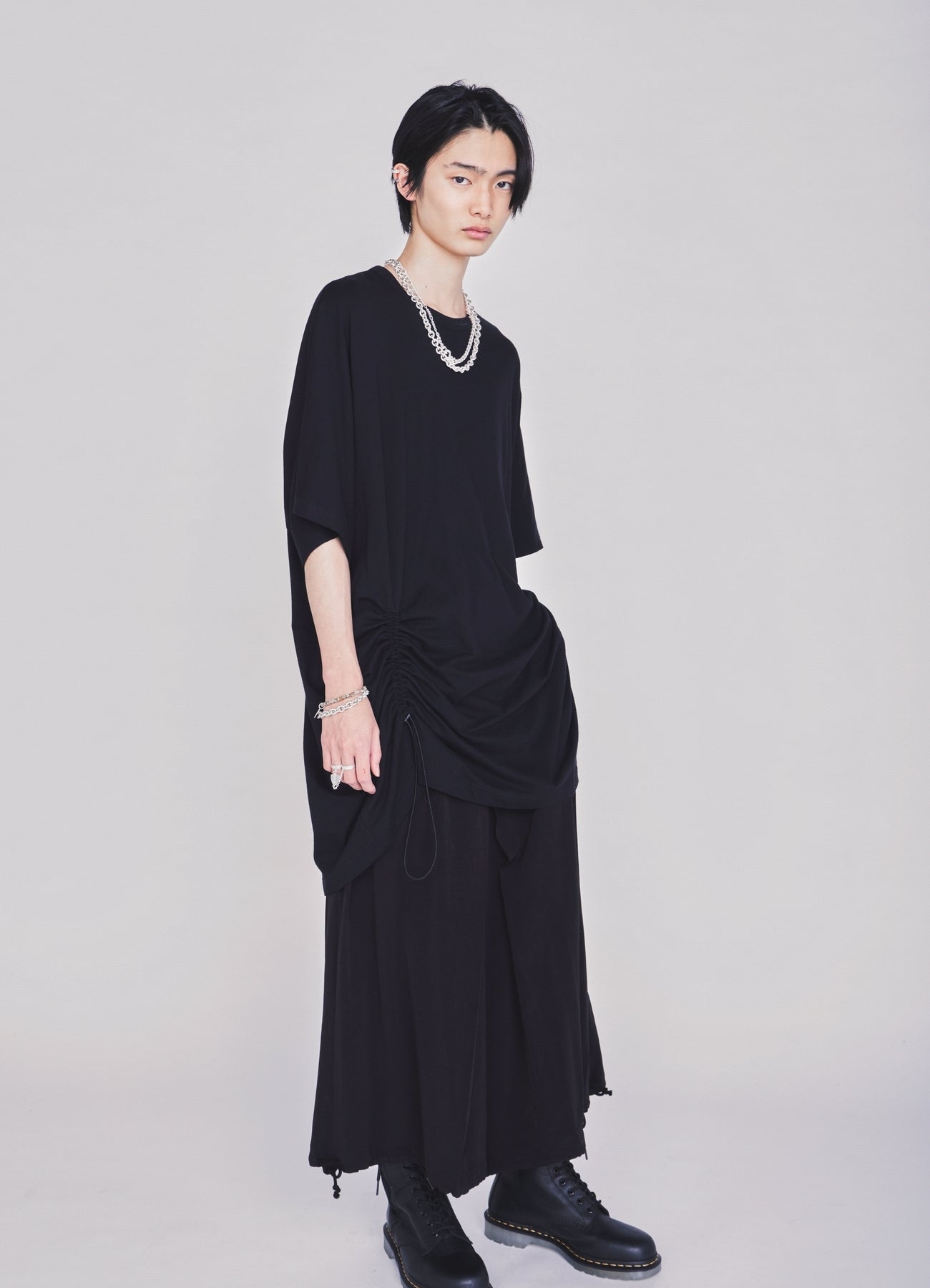 30/COTTON JERSEY ELASTIC DRAWSTRING GATHERED T-SHIRT