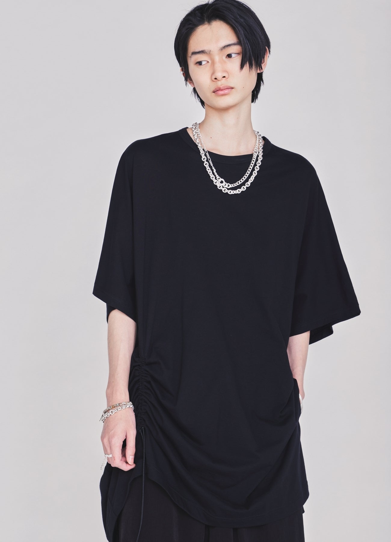 30/COTTON JERSEY ELASTIC DRAWSTRING GATHERED T-SHIRT