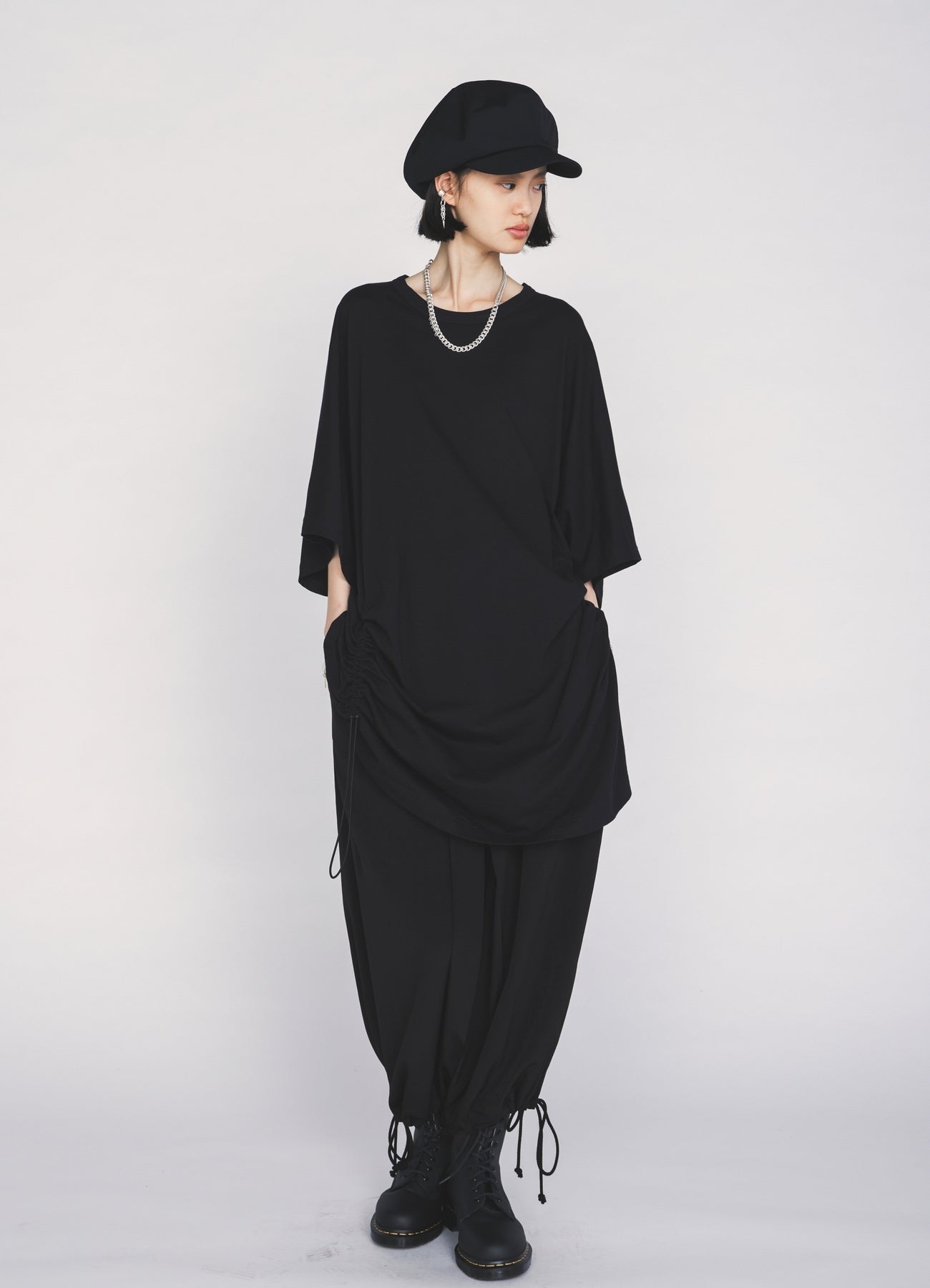 30/COTTON JERSEY ELASTIC DRAWSTRING GATHERED T-SHIRT