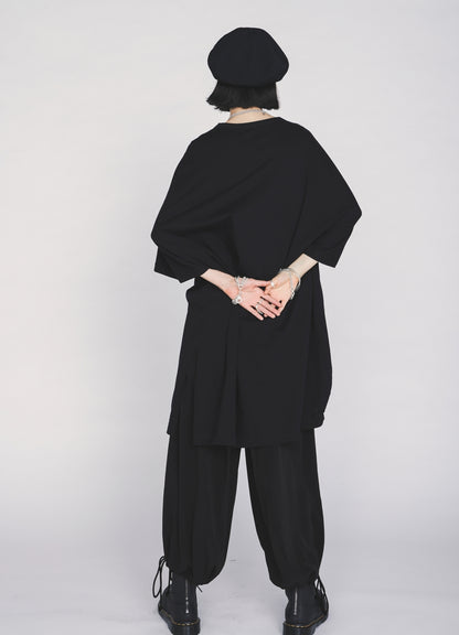 30/COTTON JERSEY ELASTIC DRAWSTRING GATHERED T-SHIRT