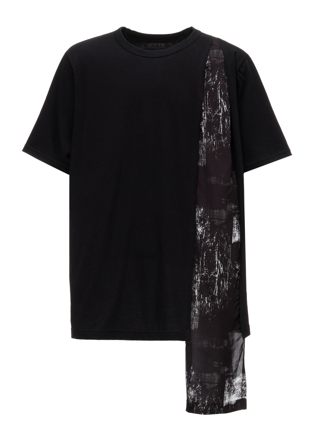 ASYMMETRY DESIGN SHORT-SLEEVED T-SHIRT WITH WITHERED BRANCH PRINTED FABRIC