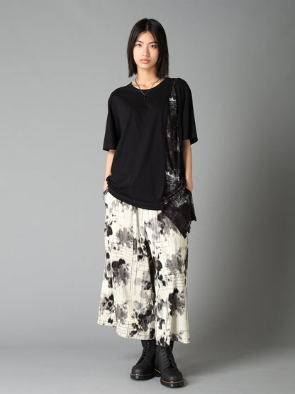 ASYMMETRY DESIGN SHORT-SLEEVED T-SHIRT WITH WITHERED BRANCH PRINTED FABRIC