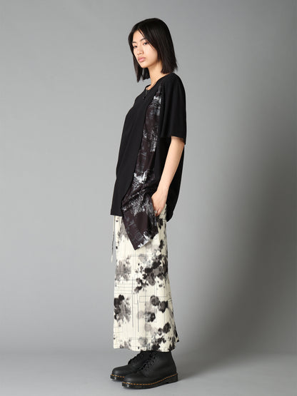 ASYMMETRY DESIGN SHORT-SLEEVED T-SHIRT WITH WITHERED BRANCH PRINTED FABRIC