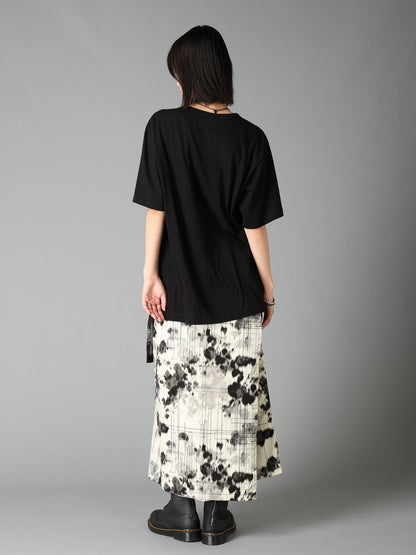 ASYMMETRY DESIGN SHORT-SLEEVED T-SHIRT WITH WITHERED BRANCH PRINTED FABRIC