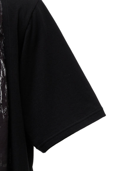 ASYMMETRY DESIGN SHORT-SLEEVED T-SHIRT WITH WITHERED BRANCH PRINTED FABRIC