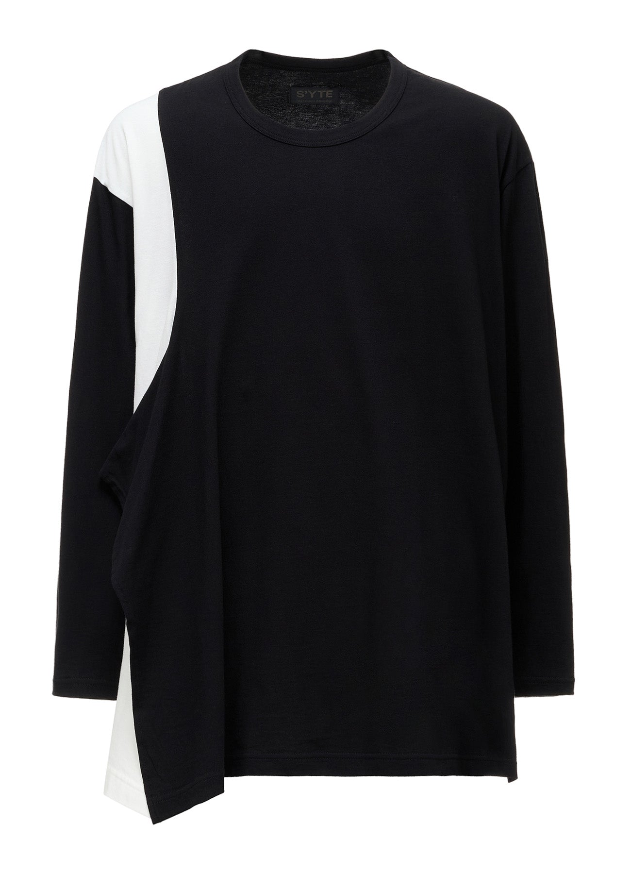 COTTON JERSEY FABRIC SWITCH L/S DRAPED T-SHIRT