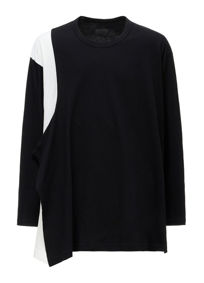 COTTON JERSEY FABRIC SWITCH L/S DRAPED T-SHIRT