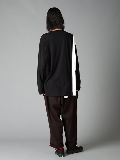 COTTON JERSEY FABRIC SWITCH L/S DRAPED T-SHIRT