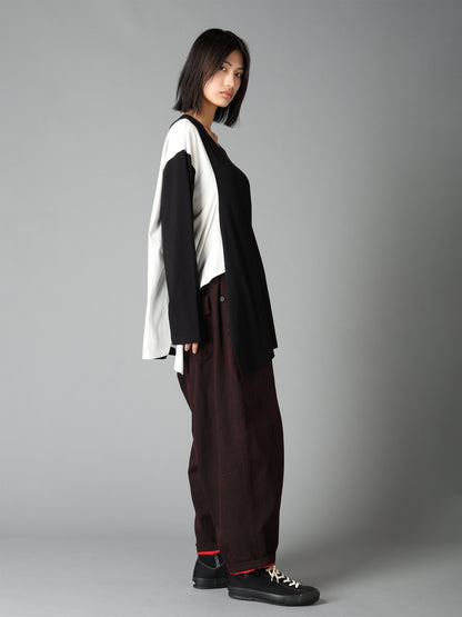 COTTON JERSEY FABRIC SWITCH L/S DRAPED T-SHIRT