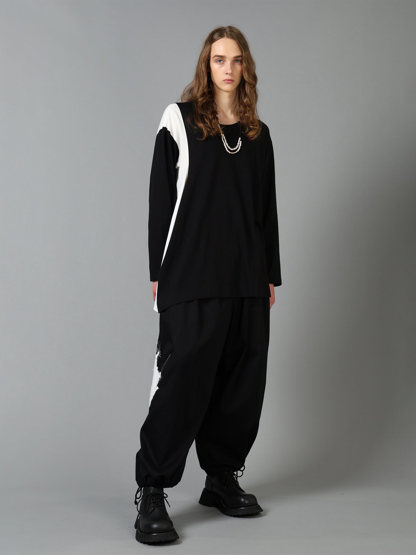COTTON JERSEY FABRIC SWITCH L/S DRAPED T-SHIRT – THE SHOP YOHJI