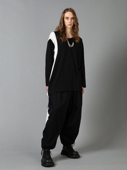 COTTON JERSEY FABRIC SWITCH L/S DRAPED T-SHIRT