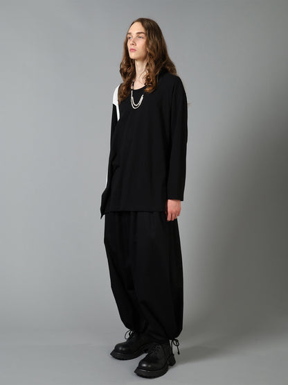 COTTON JERSEY FABRIC SWITCH L/S DRAPED T-SHIRT
