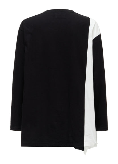 COTTON JERSEY FABRIC SWITCH L/S DRAPED T-SHIRT