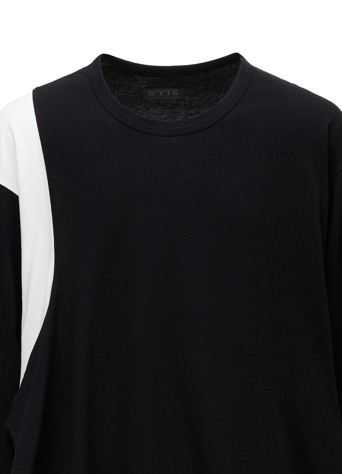 COTTON JERSEY FABRIC SWITCH L/S DRAPED T-SHIRT