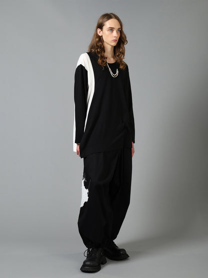 COTTON JERSEY FABRIC SWITCH L/S DRAPED T-SHIRT