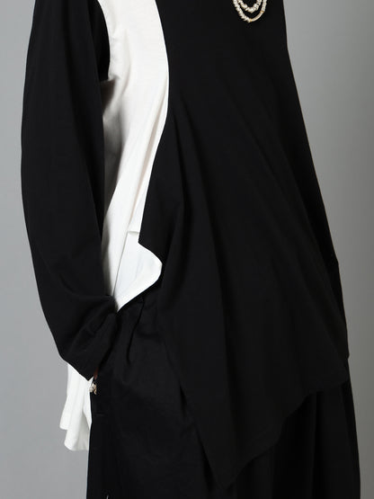 COTTON JERSEY FABRIC SWITCH L/S DRAPED T-SHIRT