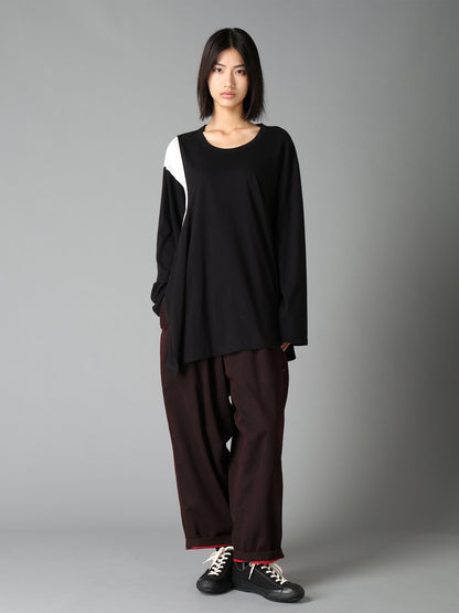 COTTON JERSEY FABRIC SWITCH L/S DRAPED T-SHIRT