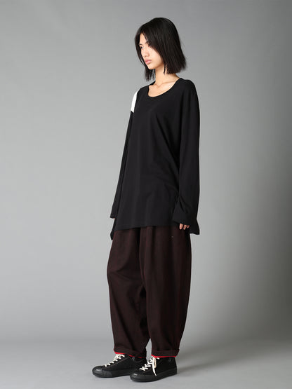 COTTON JERSEY FABRIC SWITCH L/S DRAPED T-SHIRT