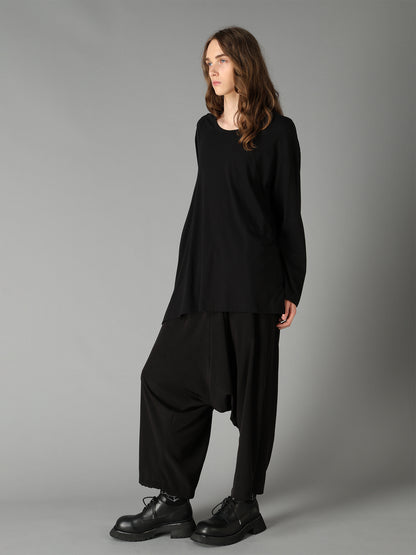 COTTON JERSEY FABRIC SWITCH L/S DRAPED T-SHIRT
