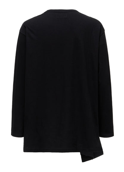COTTON JERSEY FABRIC SWITCH L/S DRAPED T-SHIRT